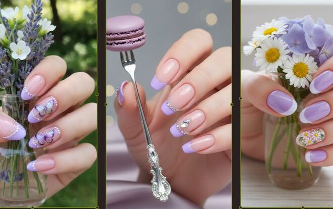 13 Light Purple French Tip Almond Nail Designs
