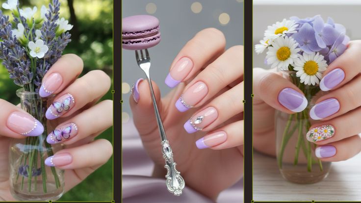 13 Light Purple French Tip Almond Nail Designs